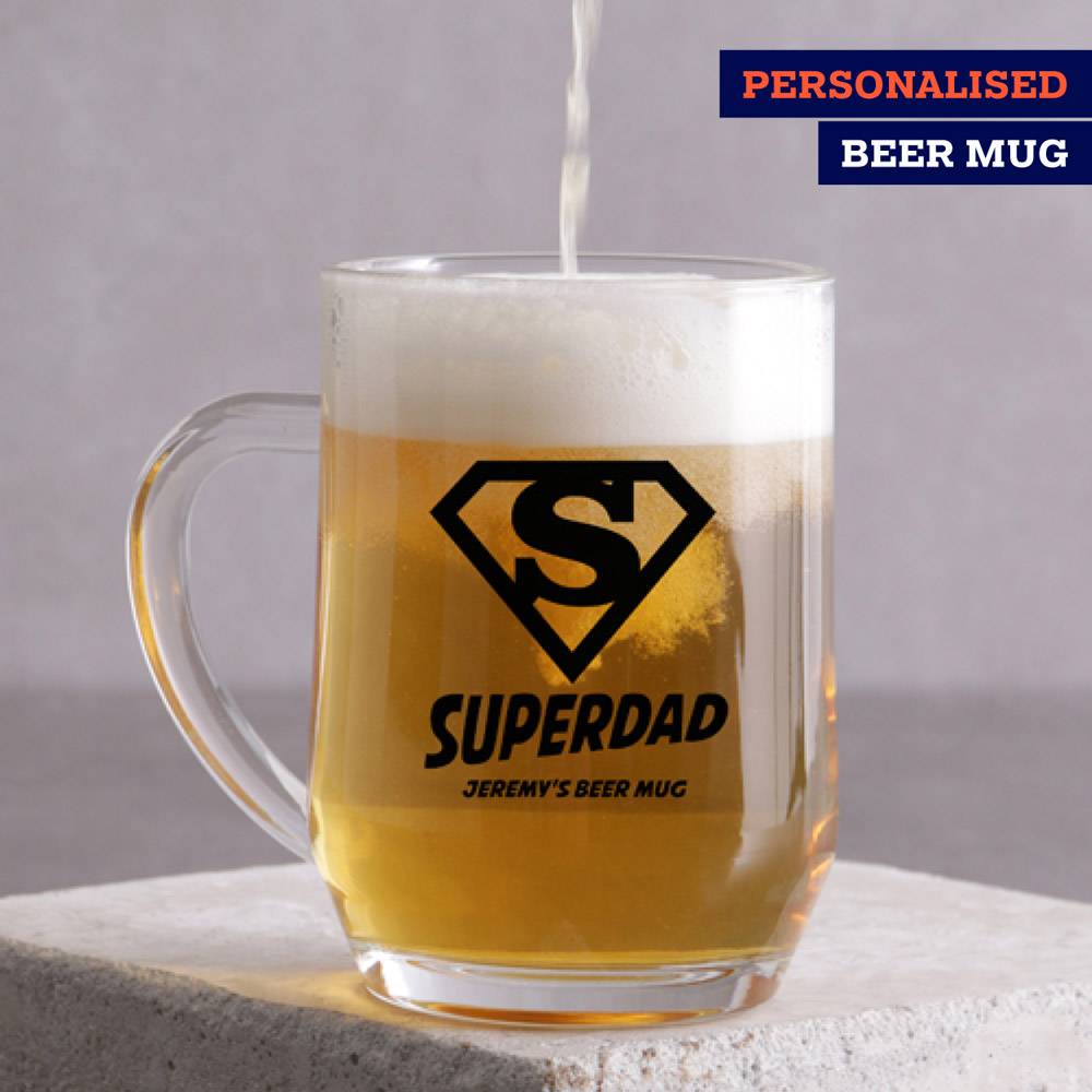 Personalised Super Dad Beer Mug
